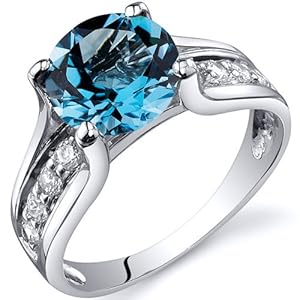 Solitaire Style 2.25 carats Swiss Blue Topaz Ring in Sterling Silver Rhodium Finish Size 6 Available in Sizes 5 thru 9