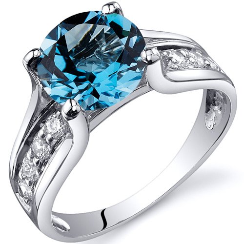 Solitaire Style 2.25 carats Swiss Blue Topaz Ring in Sterling Silver Rhodium Finish Available in Sizes 5 thru 9