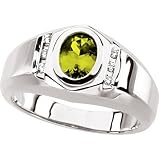 14K White Gold Man's Peridot and Diamond Ring