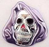 Chrome & Purple Enamel Grim Reaper Skull Belt Buckle