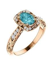 18K Rose Gold 7.00x5.00mm Oval Cut Blue Zircon and Diamond Ring -- LIFETIME WARRANTY