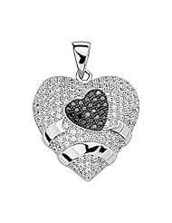 .925 Sterling Silver CZ Micro Pave Contrast Twin Hearts Shimmering Charm Pendant
