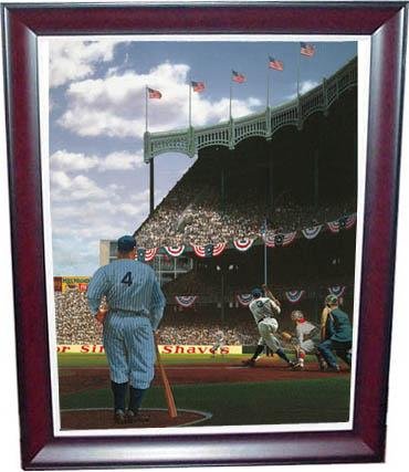 Babe Ruth and Lou Gehrig Framed Giclee Artwork on Canvas - Autographed MLB Bats