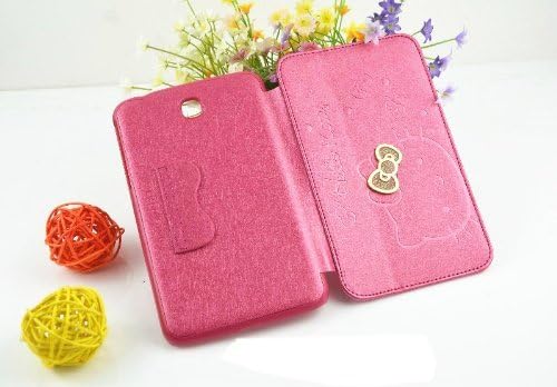 New Case for Samsung Galaxy Tab 3 7.0 P3200 Hello Kitty Style PU Leather Stand Cover Shell-Hot Pink(Random Gift 2 PCS Cartoon Sticker)