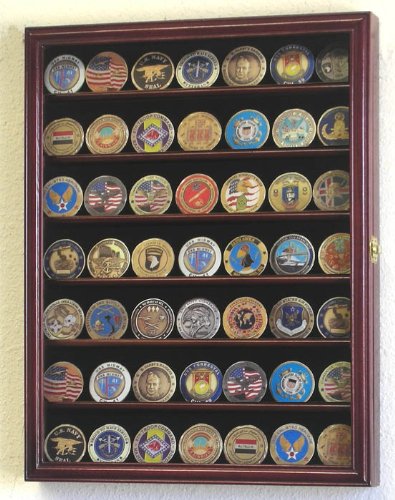 Military Challenge Coin Display Case Cabinet Holder w/ Glass Door