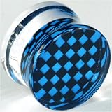 Acrylic Double Flared Checkerboard Plug: 3/4g 3/8 Blue
