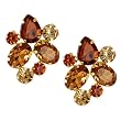 Goldtone Topaz Colored and Yellow Crystal Cluster Fashion Earrings