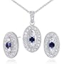 Vibrant 0.75 carat Round Shape Created Blue Sapphire Pendant Earrings Set in Sterling Silver