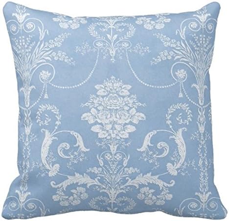 MARCOMAX Pastel Light Blue And White Damask Floral Print Throw Pillow Cover