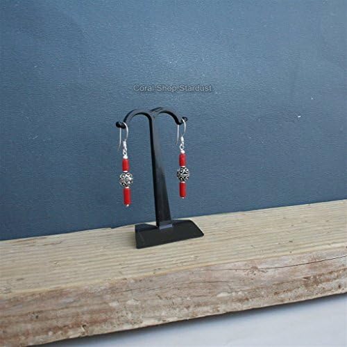 Mediterranean Red Coral Earrings, Red Stick Dangle Earrings, Red Bar Earrings, Simple Drop Earrings