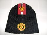 OFFICIAL MANCHESTER UNITED CRESTED BLACK CHUNKY KNIT BEANIE HAT