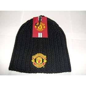 OFFICIAL MANCHESTER UNITED CRESTED BLACK CHUNKY KNIT BEANIE HAT