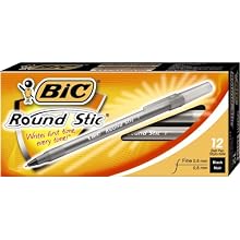 BIC Round Stic Ball Pen, Fine Point (0.8 mm), Black, 12 Pens (3 Packages of 12 Pens)