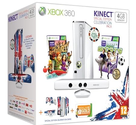 Xbox 360 4GB Console - Celebration Pack [includes Kinect Sensor, Wireless Controller, 3 Month Xbox LIVE Membership and two games]