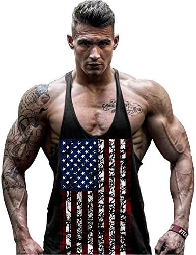 Men's USA American Flag Brawn Tough Guy Retro Sleeveless Cotton Vest Tank Top