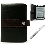 IMAGE OF Black Brown Agenda Lining Leather Flip Jacket Portfolio Cover Carrying Case for Sony PRS-950 Electronic Reader eReader Device (PRS 950 PRS950)(Compatible with all colors) + Indlues a 4-Inch Determination Hand Strap + 4 in 1: Stylus Pen with Laser Pointer and LED Light