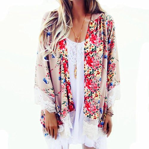 NOMENI Women Printed Chiffon Shawl Kimono Cardigan Tops Cover Up Blouse (M)