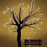 Vinyl Wall Art Decal Sticker Winter Tree Blossom Leaves with Park Bench