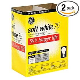 GE 97497 Soft White Long Life General Purpose A19 Bulb, 75-Watt, 2 pack by General Electric