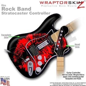 Big Kiss Red on Black WraptorSkinz Skin fits Rock Band Stratocaster Guitar for Nintendo Wii, XBOX 360, PS2 & PS3 (GUITAR NOT INCLUDED)