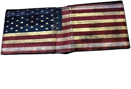 Men's Bi-fold Genuine Black Leather Wallet with American Flag Inside