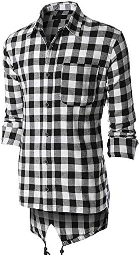 Mens Longline Buffalo Plaid Casual button Down Shirt