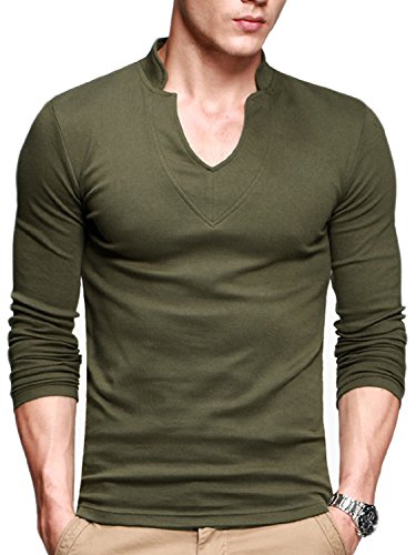 4How Men's Casual T-Shirts Long Sleeve V-Neck Tee
