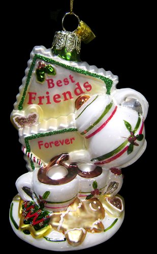 "Best Friends Forever" Tea & Cookies 4" Glass Christmas Ornament #C4566