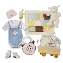 Baby Aspen My Li'l Farmhouse Wagon Plush Toy and Layette Gift Set in Wooden Wagon