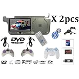 PAIR GRAY SUNVISOR VISOR LCD MONITORS WITH BUILT IN DVD PLAYERS, GAMES, USB AND... 