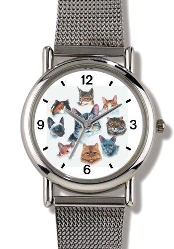 Collage of Cats No.2 - Cat - JP - WATCHBUDDY® ELITE Chrome-Plated Metal Alloy Watch with Metal Mesh Strap-Size-Large ( Men's Size or Jumbo Women's Size )
