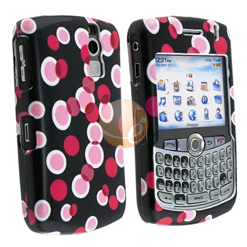 eForCity Solid Hard Plastic Shell Case + Screen Protector for RIM Blackberry Curve 8300 / 8310 / 8320 – Black w/ Pink Dot by eForCity