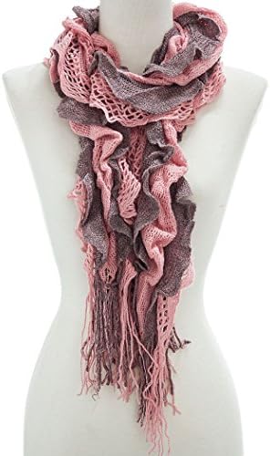 Pink & Mauve ''Ruffle Panels'' Fringed Knit Scarf
