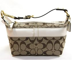 AUTHENTIC COACH SIGNATURE STRIPE SMALL TOP HANDLE/COSMETIC POUCH 41206 (Khaki/White)