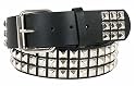 SNAP ON LEATHER BELT Three Row Silver Studded Metal Punk Rock Classic Black