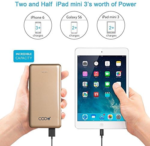 COOL8 12000mah External Power Bank Backup Battery Charger Cell Phone Tablet with Dual USB Power Pack for Apple iPhone 6, 6+, 5S, 5C, 5, 4S, iPad, Air, Mini,Samsung Galaxy S5, S4, Note, LG, Nexus, Moto, HTC Smart Phones and More (Gold)
