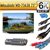 Mitsubishi WD-73638 73" 1080p 3D-Ready DLP HDTV with 9 Outlet Surge Protector & 5pc Hook Up Kit (2 6FT HDMI Cables,6FT Audio Interconnect Cable ,6FT Component Cable, TV Cleaning Kit)