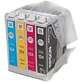 Genuine Epson 124 T124 Ink Inkjet Catridege Includes T124120 T124220 T124320 T124420 (1 Black, 1 Yellow, 1 Cyan, 1 Magenta) for Stylus NX125, NX127, NX230, NX130, NX430 WorkForce 325, 320, 323, 435
