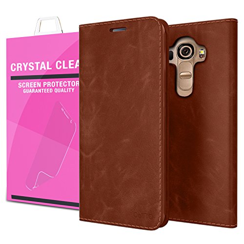 LG G4 Case - Cellto [GLux] PU Leather High Quality Wallet Type with HD Screen Protector *NEW* Diary Cover w/ Card Slots Lifetime Warranty - Marbled Brown