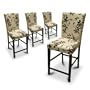 4 New Off White Beige Parson Barstools Chairs with a Floral Print with Espresso / Cappuccino Finish Legs
