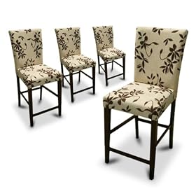 4 New Off White Beige Parson Barstools Chairs with a Floral Print with Espresso Cappuccino... by The Furniture Cove