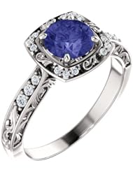 10K White Gold 6.00mm Round Cut Tanzanite and Diamond Ring -- LIFETIME WARRANTY
