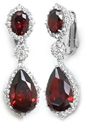 Rhodium Plated Teardrop Cubic Zirconia Bridal Clip On Dangle Earrings 1.38"