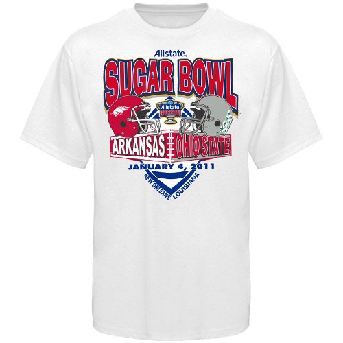Arkansas Razorbacks vs. Ohio State Buckeyes Youth White 2011 Sugar Bowl Dueling Helmets T-shirt (X-Large)
