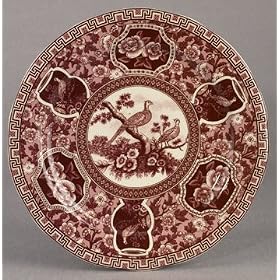 Dinner Plate Red Antique French Toile Pheasant Design Bird Chintz by Birds