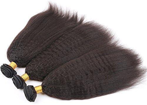 Preferred Hair Coarse Yaki/ Kinky Straight Natural Color Brazilian Virgin Human Hair Bundles 3pcs/lot 100g/pc (10"10"10", Natural Black)