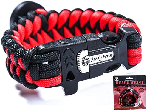 Paracord Emergency Bracelet Is a Parachute Cord Survival Bracelet with an Emergency Whistle, Knife Like Cutting Tool, Flint, &amp; Compass 100% Lifetime Guarantee (Red/Black)
