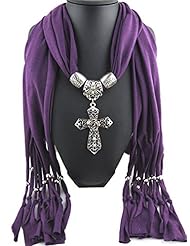 Apparel: S E Women Cross Pendant Necklace Jewelry Accessories Tassels Shawl Wrap Scarf (Purple)