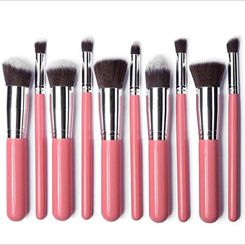 Professional Synthetic Kabuki Makeup Brushes with Carry Bag ,Included Kabuki Foundation Blending Blush Eyeliner Face Powder Brush Makeup Brush Kit ,10pcs/set (Pink Silver)