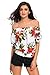 LOSRLY Womens Sexy Floral Print Off the Shoulder Crop Tops Shirts and Blouses White S 4 6